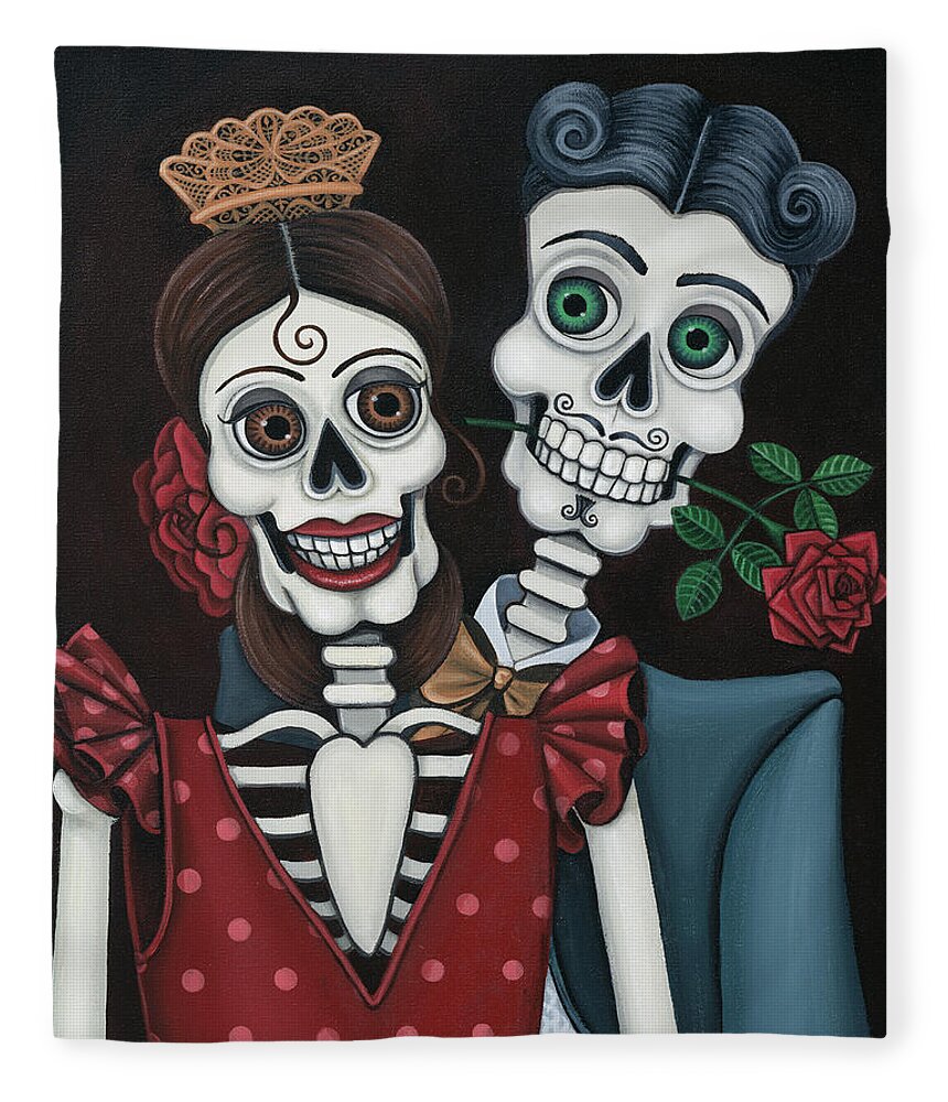 Day Of The Dead Fleece Blanket featuring the painting Every Juan Loves Carmen by Victoria De Almeida