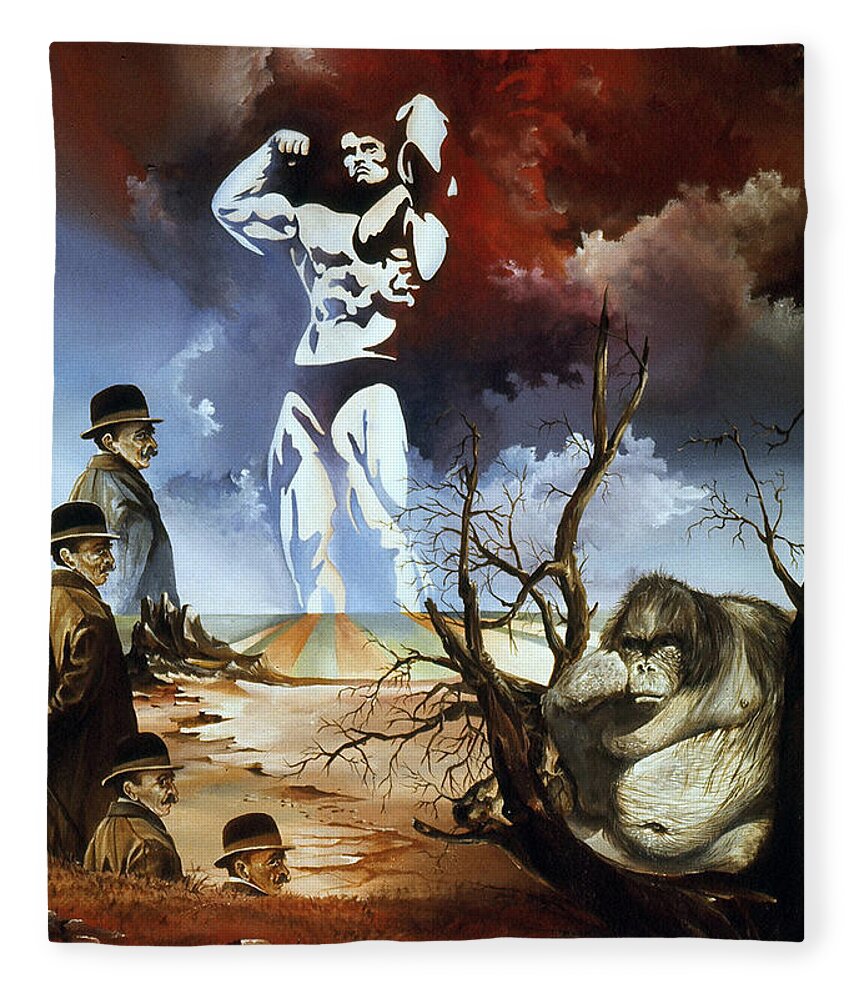 Surrealism Fleece Blanket featuring the painting Evolution by Otto Rapp