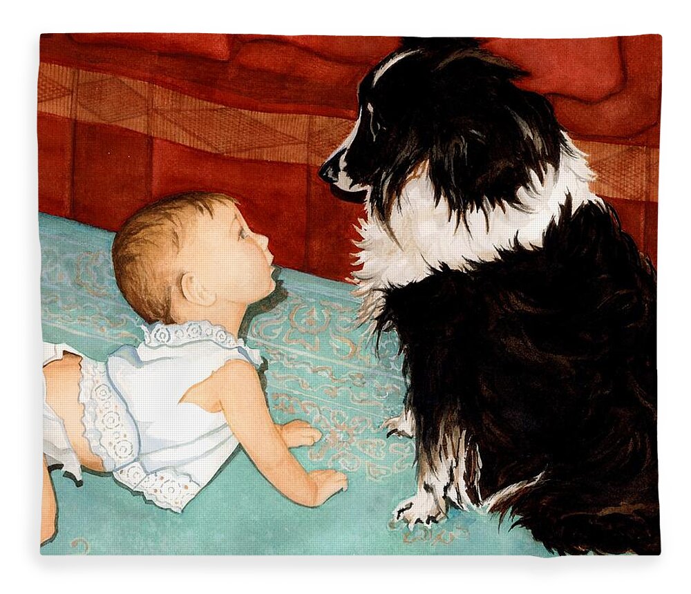 Child Fleece Blanket featuring the painting Face-to-Nose by Barbara Jewell