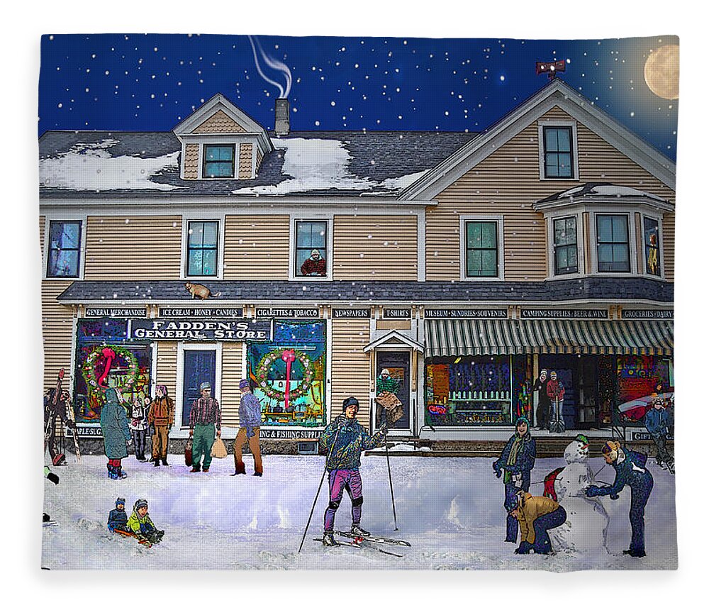 Faddens General Store Fleece Blanket featuring the digital art Faddens General Store in North Woodstock NH by Nancy Griswold