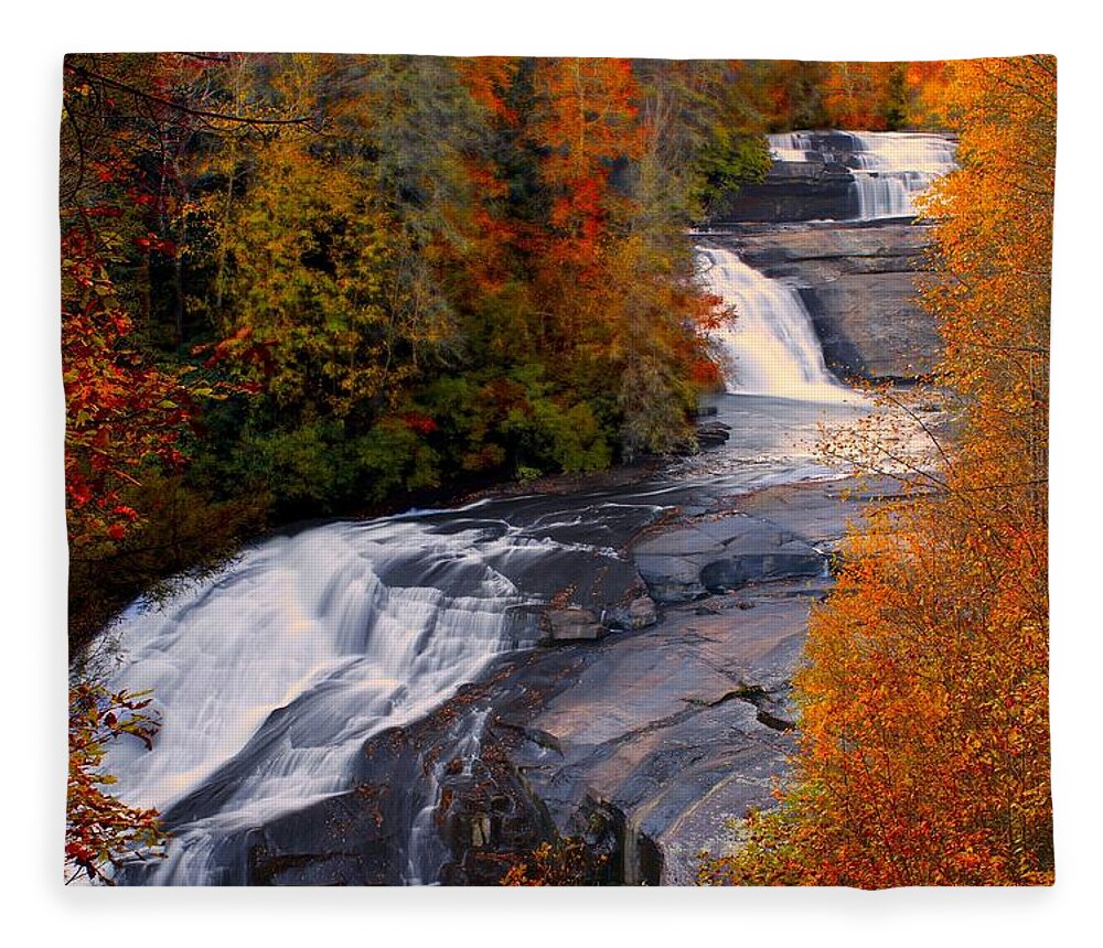Dupont Triple Falls Fleece Blanket featuring the photograph Fall at Triple Falls by Carol Montoya
