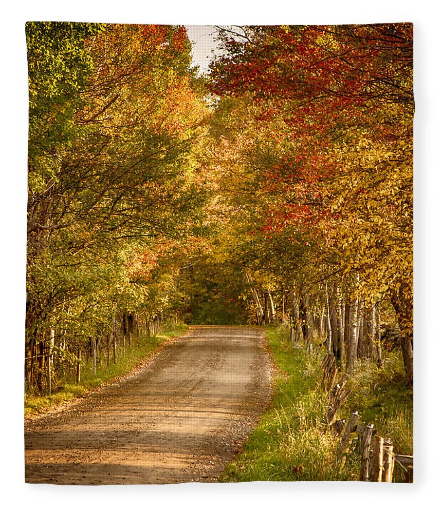 Autumn Foliage New England Fleece Blanket featuring the photograph Fall color along a Peacham Vermont backroad by Jeff Folger