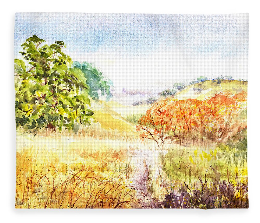 Landscape Fleece Blanket featuring the painting Fall Landscape Briones Park California by Irina Sztukowski