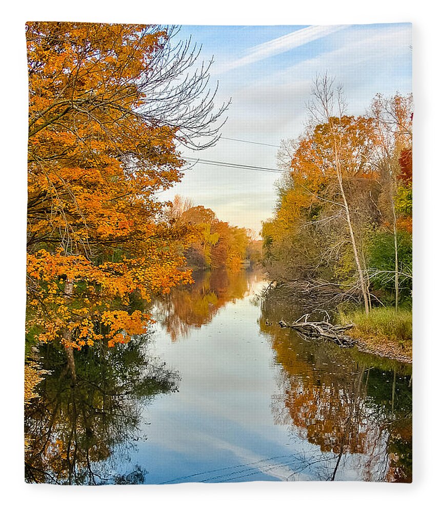 Michigan Fleece Blanket featuring the photograph Fall on the Red Cedar by Lars Lentz