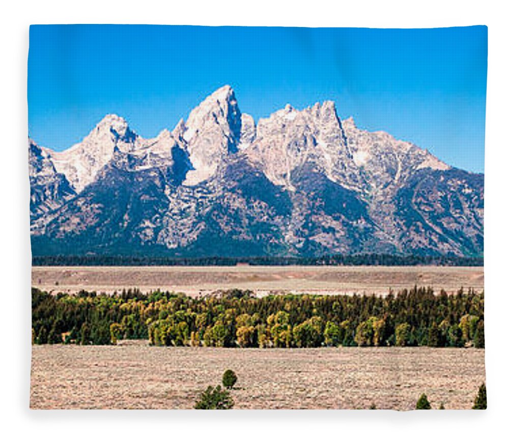 Tetons Fleece Blanket featuring the photograph Fall Tetons Panorama  by Lars Lentz