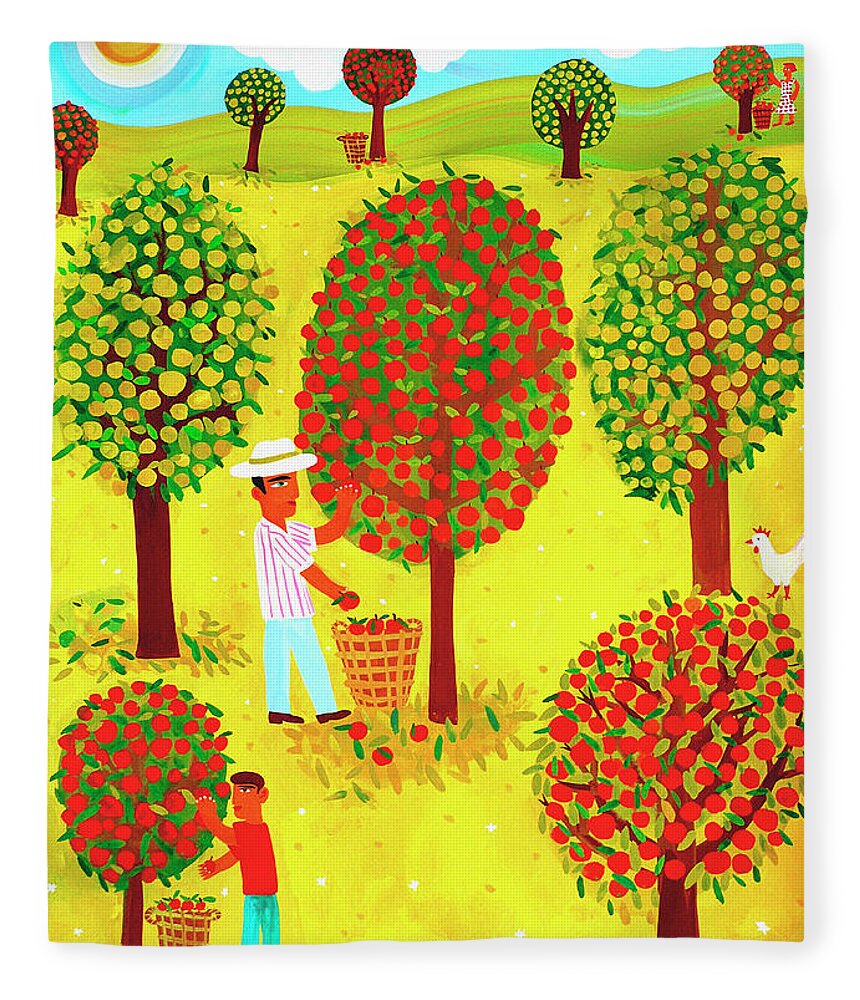 Abundance Fleece Blanket featuring the photograph Family Picking Apples In Orchard by Ikon Ikon Images