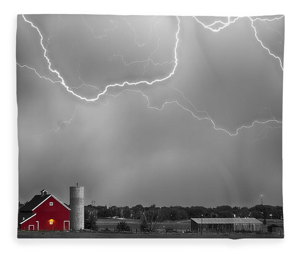 Lightning Fleece Blanket featuring the photograph Farm Storm HDR BWSC by James BO Insogna
