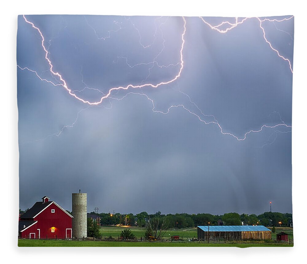 Lightning Fleece Blanket featuring the photograph Farm Storm HDR by James BO Insogna