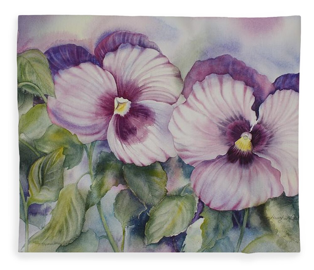 Pansies Fleece Blanket featuring the painting Favourite Garden Pansies by Heather Gallup