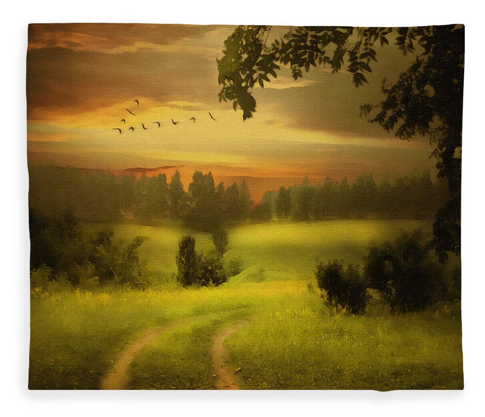 Digital Painting Fleece Blanket featuring the painting Fields Of Dreams by Georgiana Romanovna