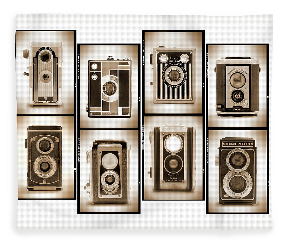 Vintage Cameras Fleece Blanket featuring the photograph Film Camera Proofs 4 by Mike McGlothlen