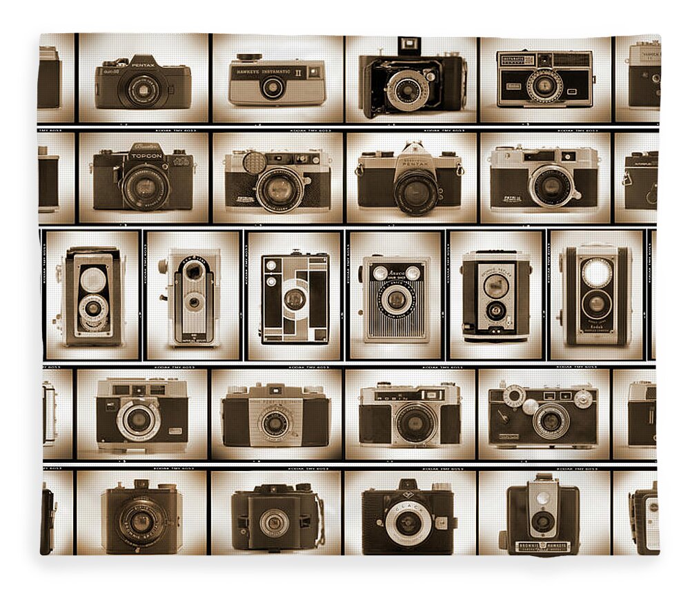 Vintage Cameras Fleece Blanket featuring the photograph Film Camera Proofs by Mike McGlothlen