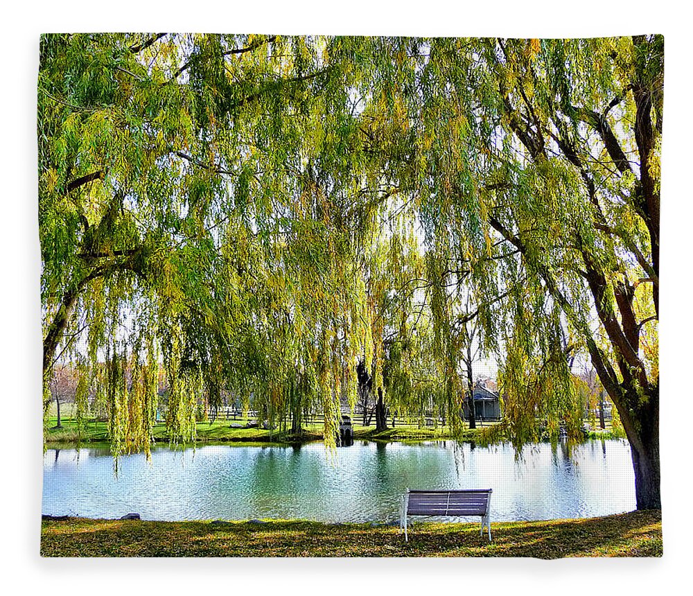 Finger Lakes Fleece Blanket featuring the photograph Finger Lakes Weeping Willows by Mitchell R Grosky