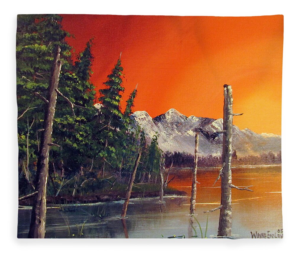 Landscape Fleece Blanket featuring the painting Fire Lake by Wayne Enslow