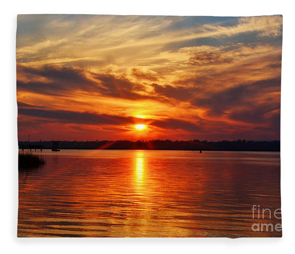 Sunset Fleece Blanket featuring the photograph Firey Sunset by Kathy Baccari