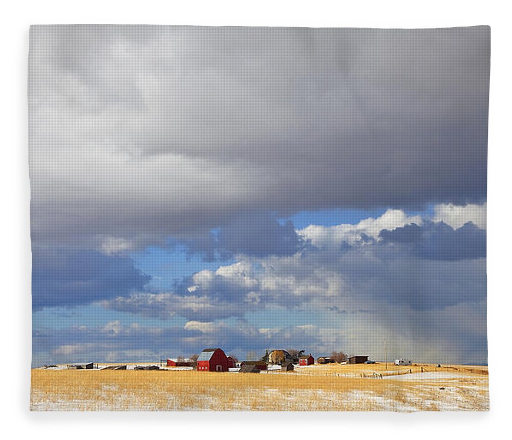Farm Fleece Blanket featuring the photograph First Snow On Storybook Farm by Theresa Tahara