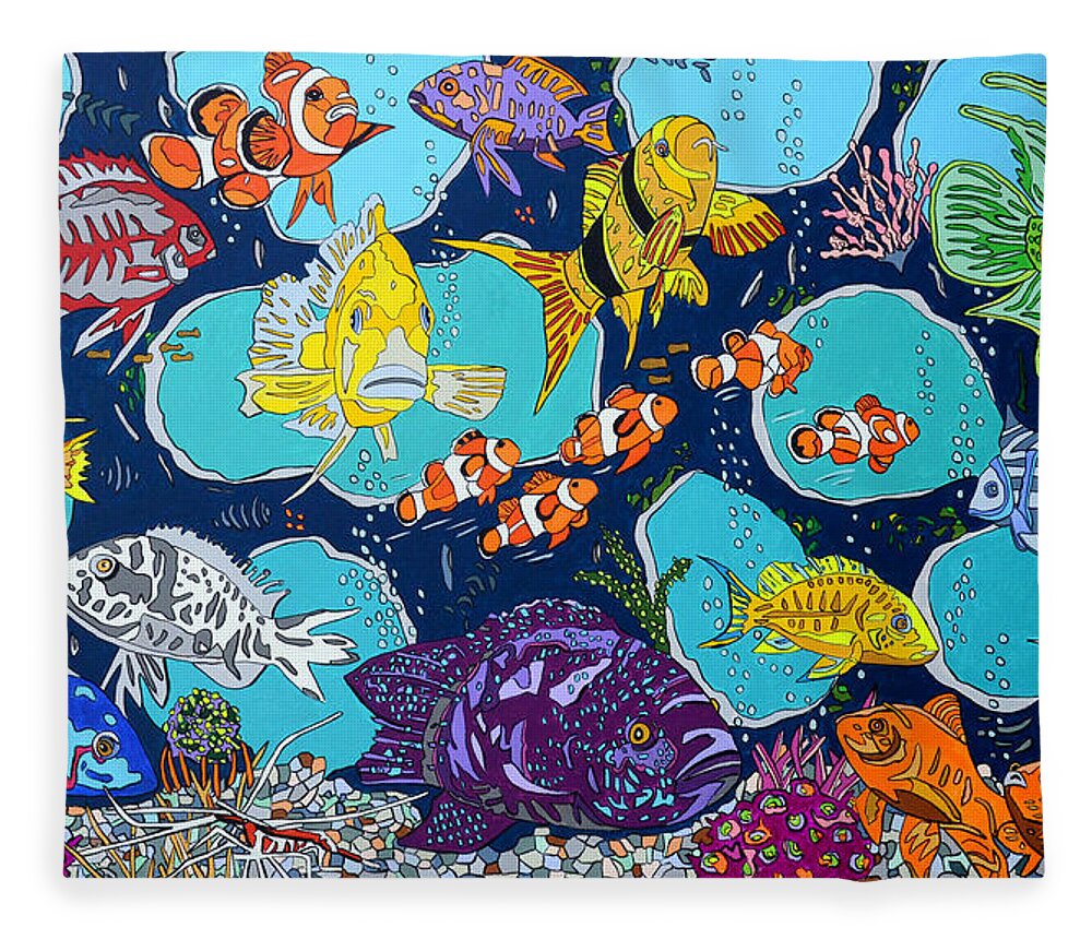 Fish Fleece Blanket featuring the painting Fish Lines by Mike Stanko