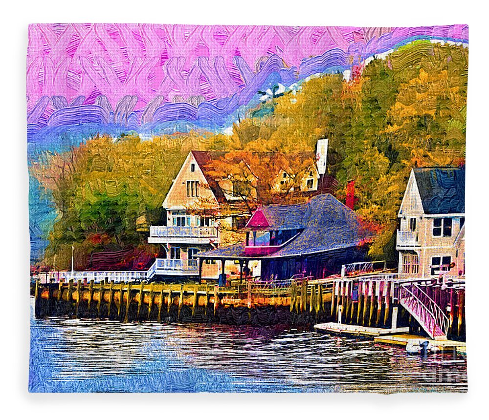 Harbor Fleece Blanket featuring the painting Fishing Village by Kirt Tisdale