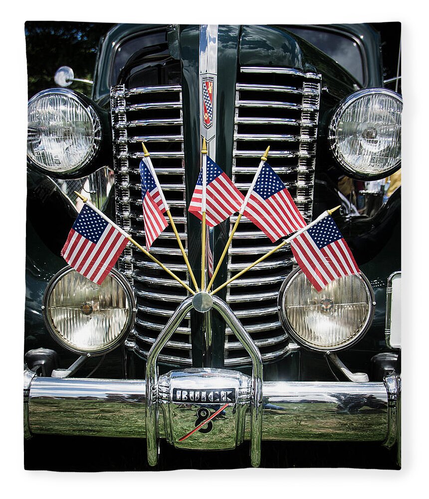 Hot Rod Fleece Blanket featuring the photograph Flagged Buick straight 8 by Ron Roberts