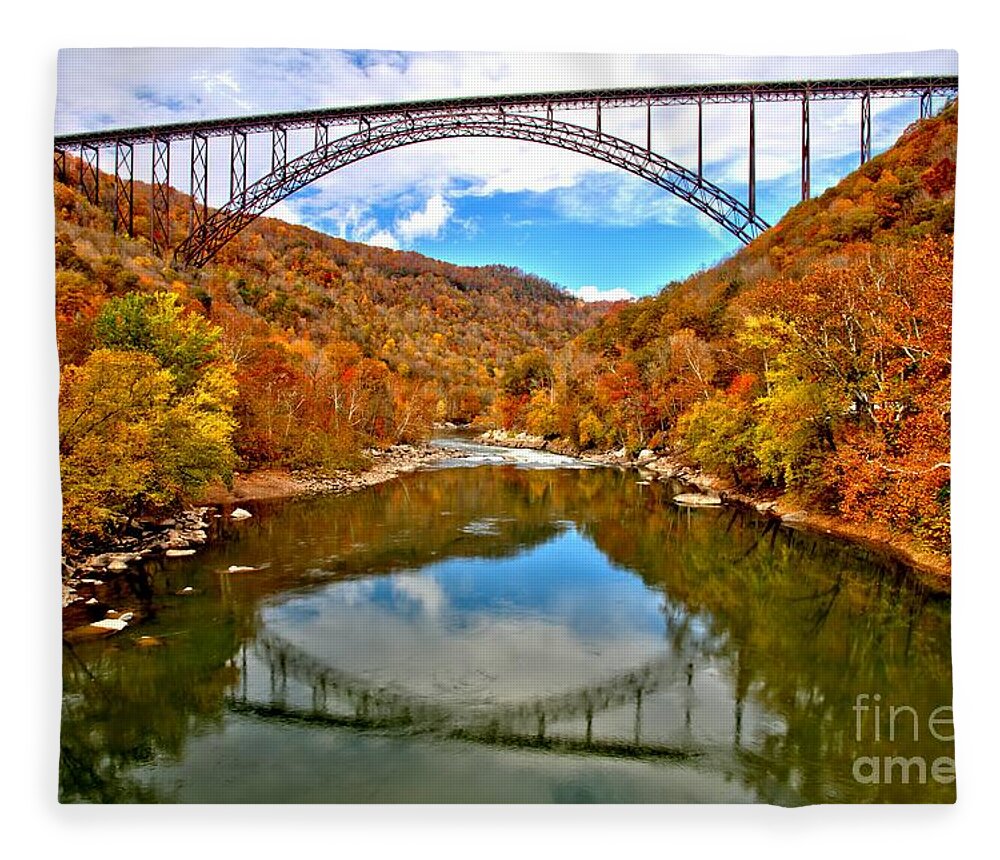 New River Gorge Fleece Blanket featuring the photograph Flaming Fall Foliage At New River Gorge by Adam Jewell