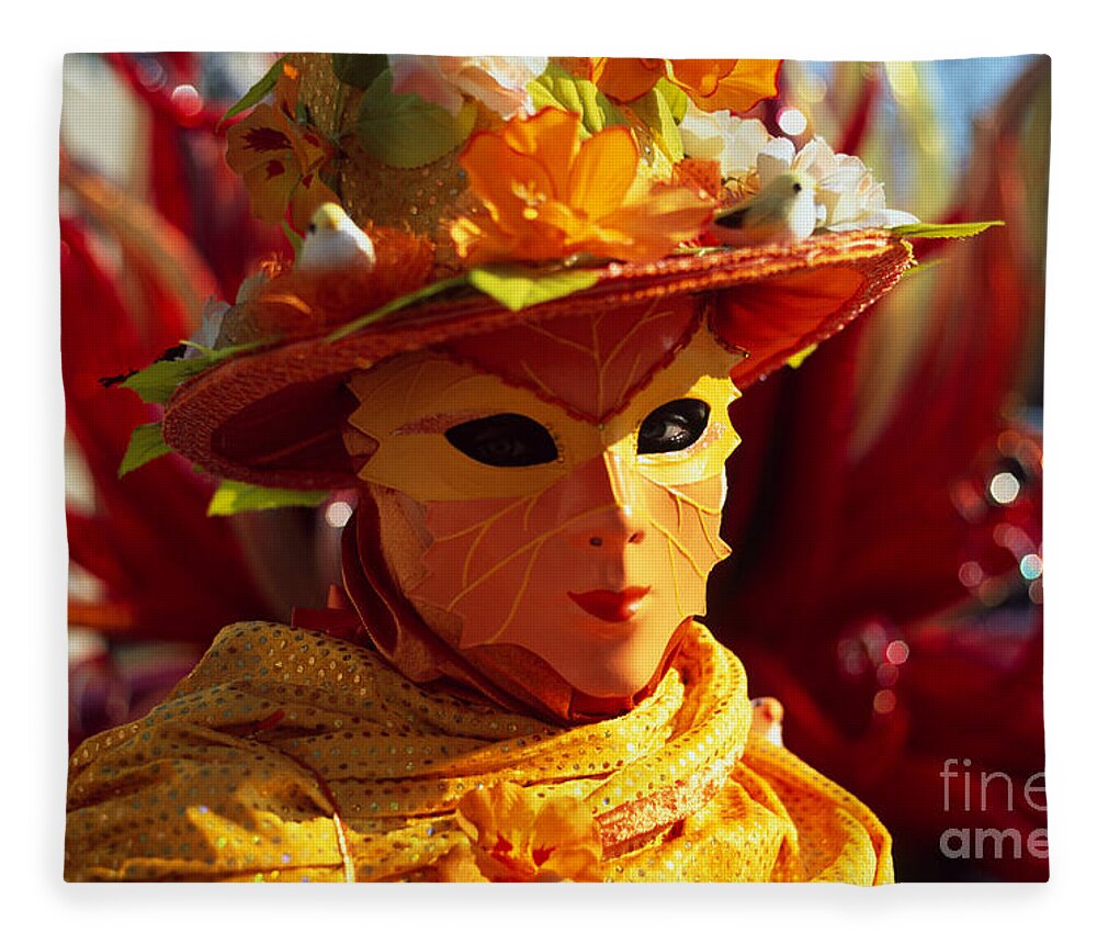 Venezia Fleece Blanket featuring the photograph Flaming mask by Riccardo Mottola