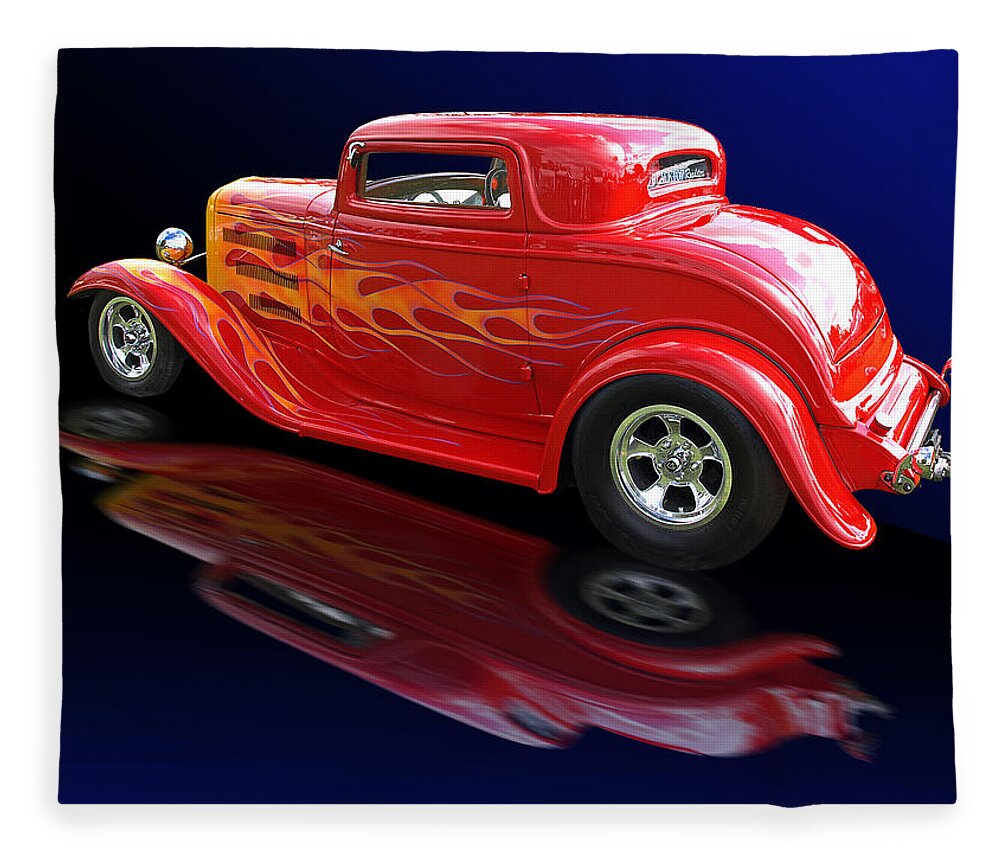 Hotrod Fleece Blanket featuring the photograph Flaming Roadster by Gill Billington