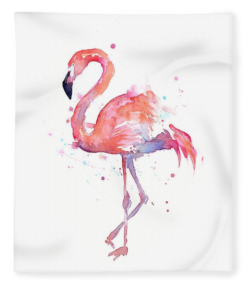Bird Fleece Blanket featuring the painting Flamingo Watercolor by Olga Shvartsur