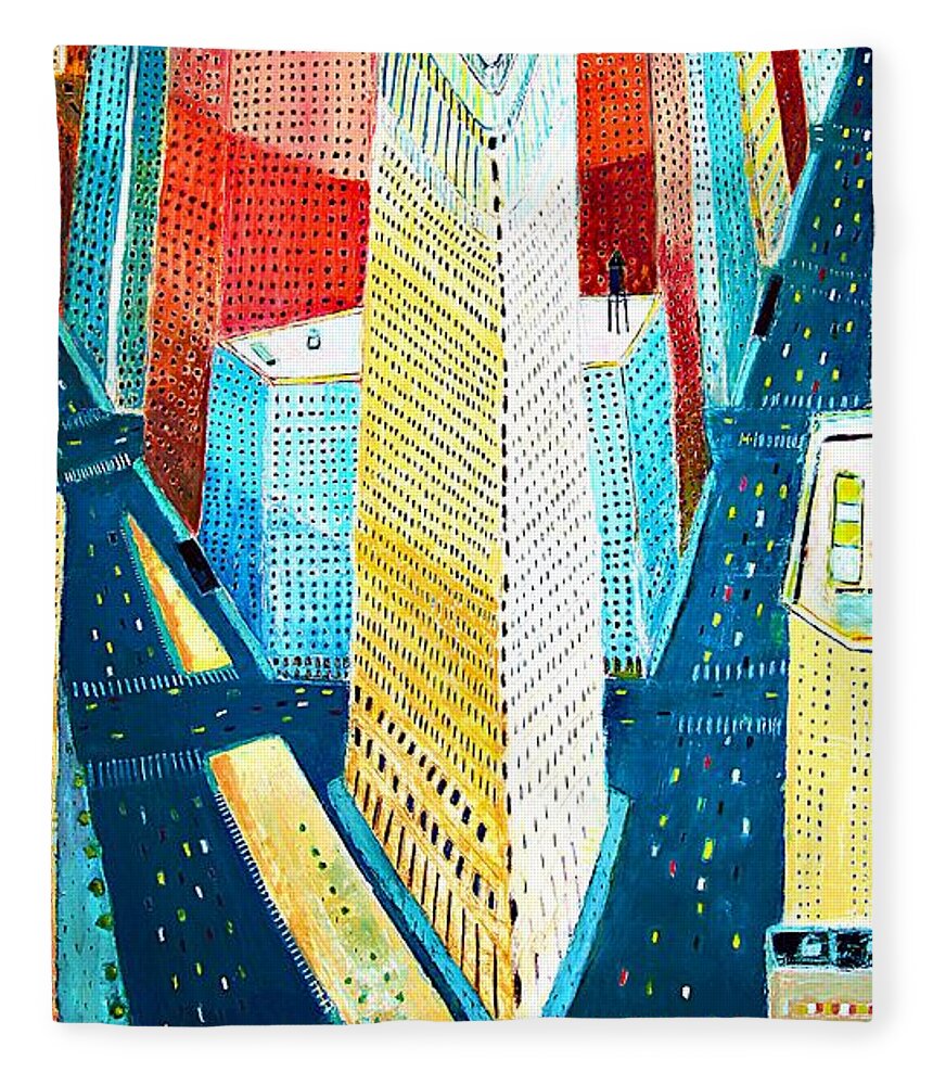 Manhattan Fleece Blanket featuring the painting The Flatiron of Manhattan by Habib Ayat