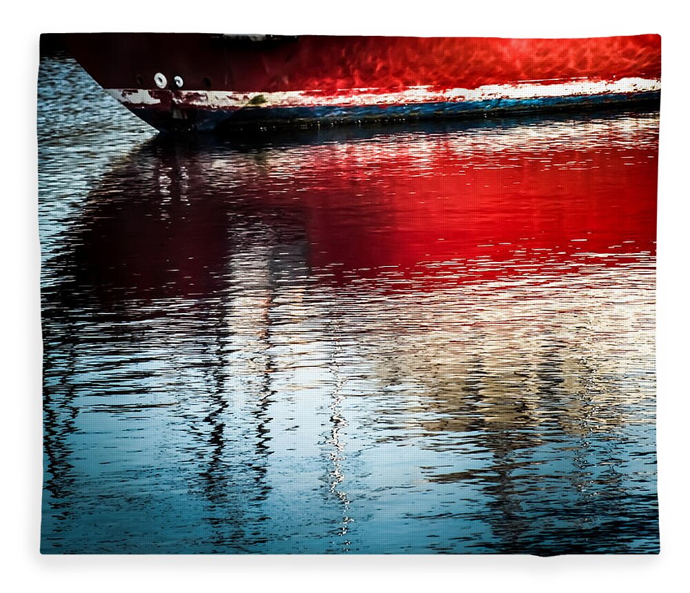 Nautical Red Boats Fleece Blanket featuring the photograph Red Boat Serenity by Karen Wiles