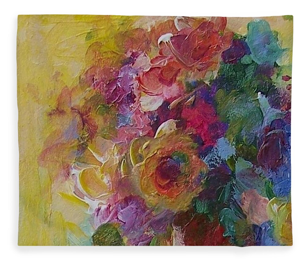 Floral Fleece Blanket featuring the painting Floral Still Life by Mary Wolf