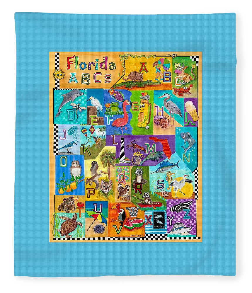 Abc Art Fleece Blanket featuring the painting Florida ABCs by Linda Kegley