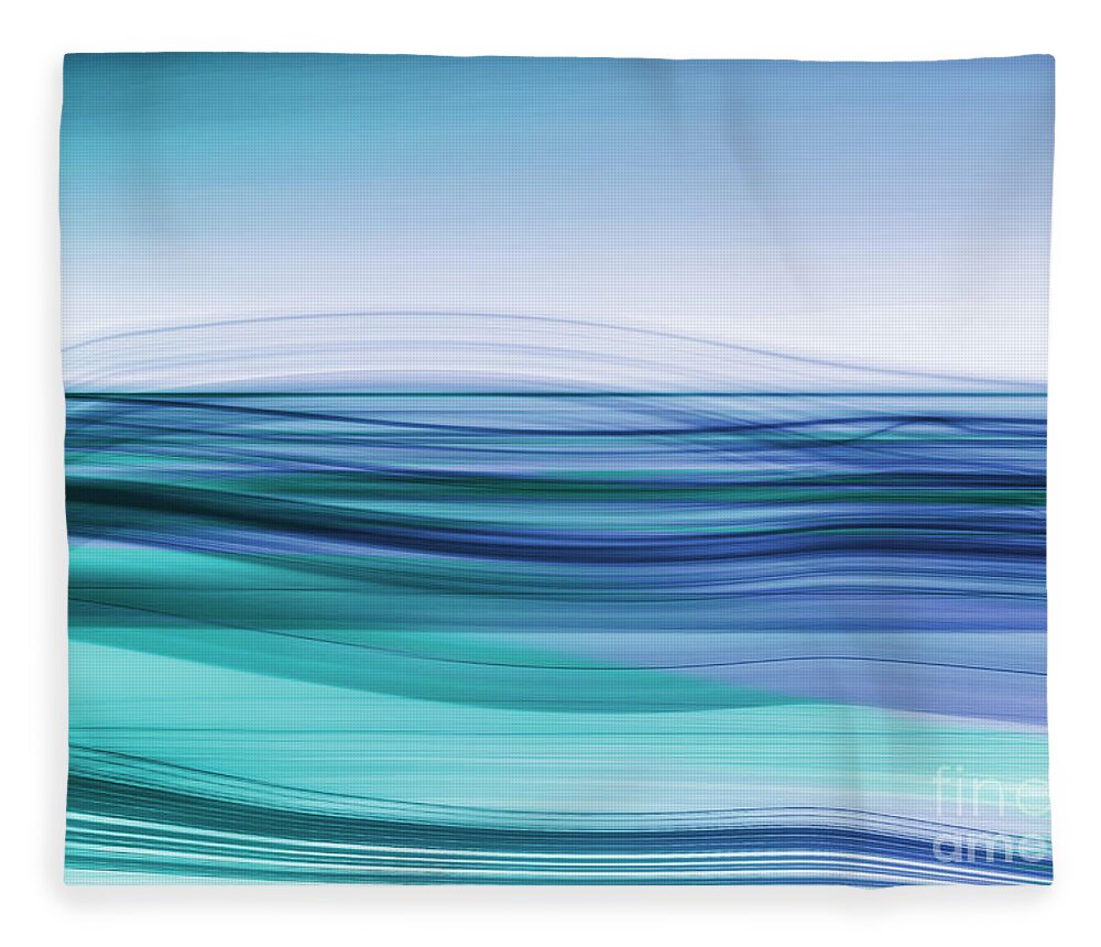 Abstract Fleece Blanket featuring the digital art Flow - Cyan Blue by Hannes Cmarits