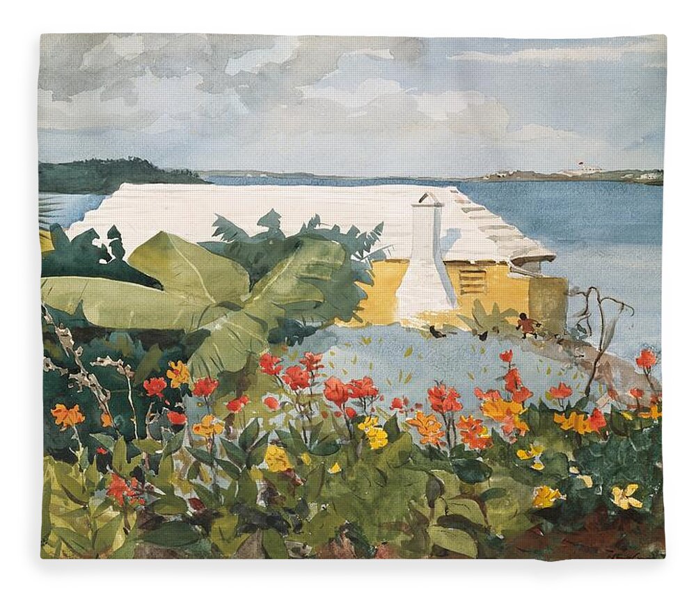 Winslow Homer Fleece Blanket featuring the painting Flower Garden and Bungalow by Celestial Images
