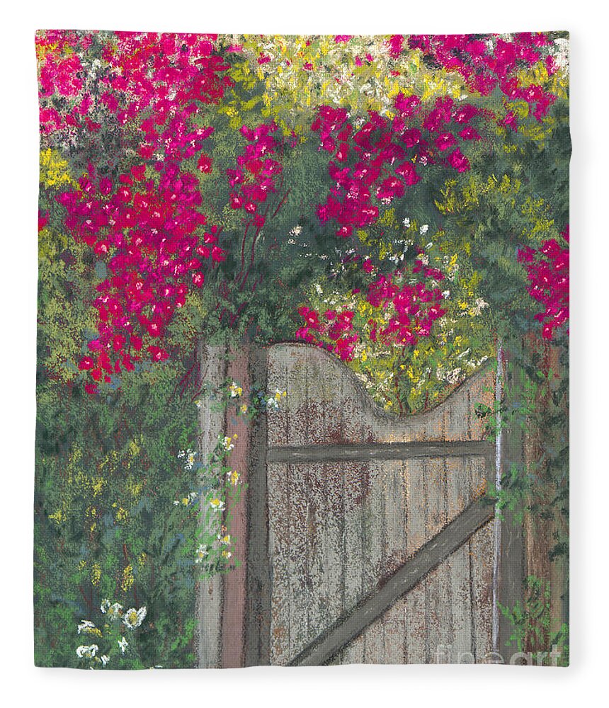 Flowering Vine Fleece Blanket featuring the painting Flowering Gateway by Ginny Neece