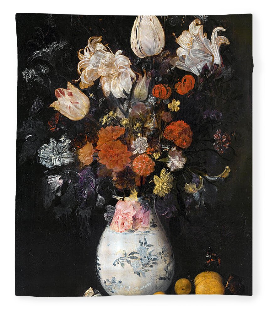 Judith Leyster Fleece Blanket featuring the painting Flowers Vase by Judith Leyster