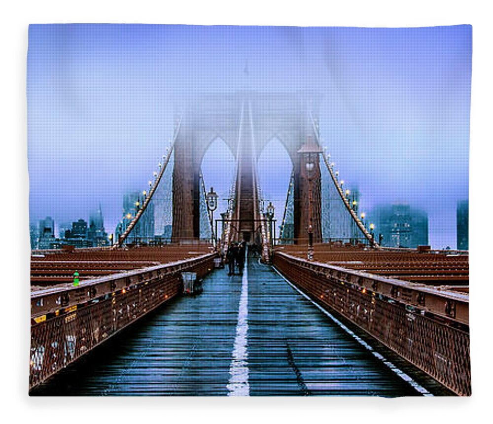 Brooklyn Bridge Fleece Blanket featuring the photograph Fog Over The Brooklyn by Az Jackson