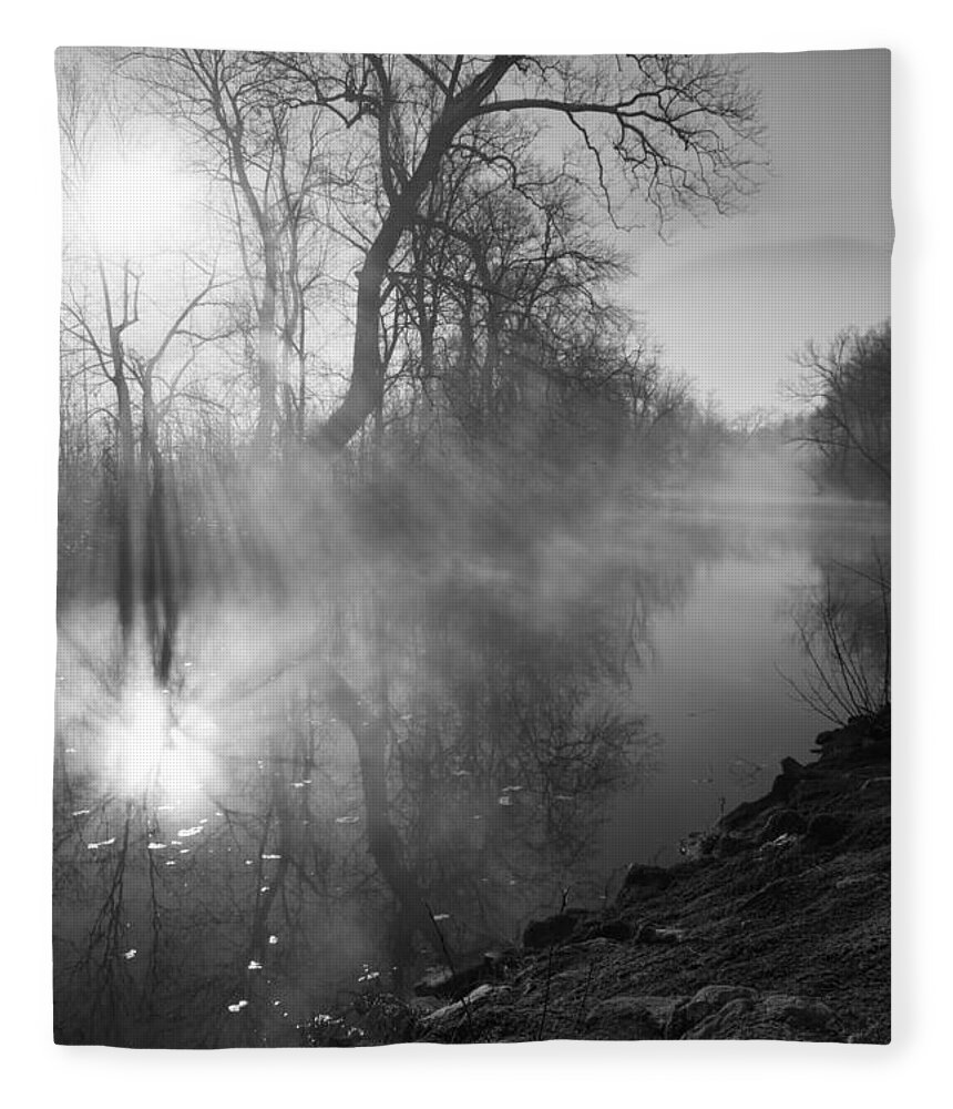 Fog Fleece Blanket featuring the photograph Foggy River Morning Sunrise by Jennifer White