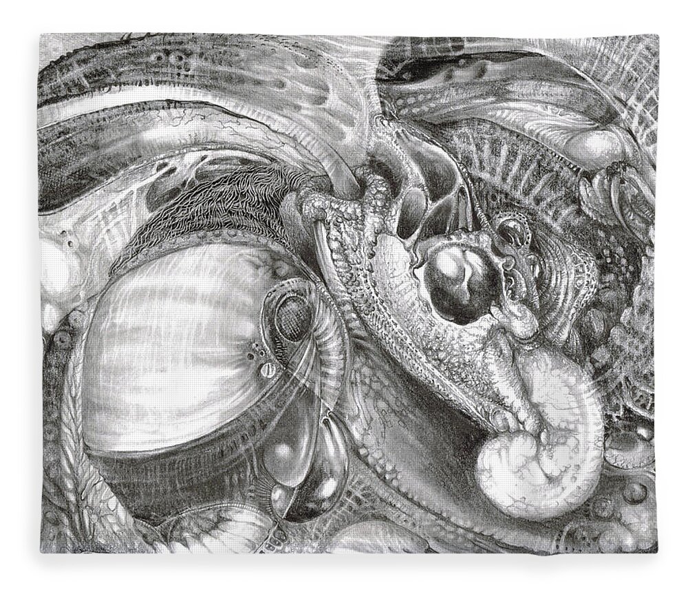 Fomorii Fleece Blanket featuring the drawing Fomorii Aliens by Otto Rapp