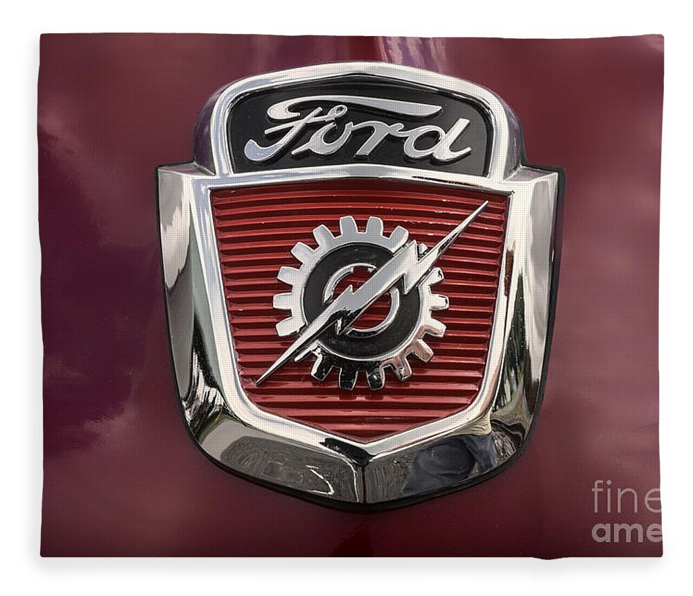 Ford F100 Hood Logo Fleece Blanket featuring the photograph Ford F100 Hood Logo by Arttography LLC