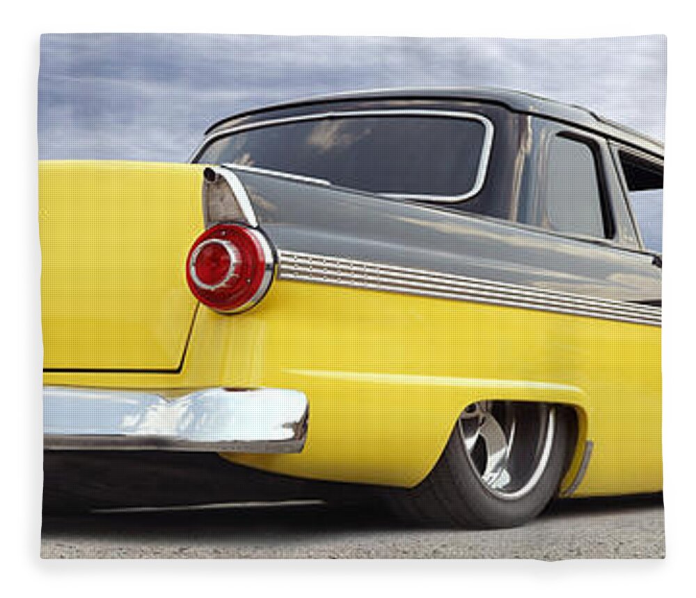 1955 Ford Fleece Blanket featuring the photograph Ford Lowrider at Roys by Mike McGlothlen