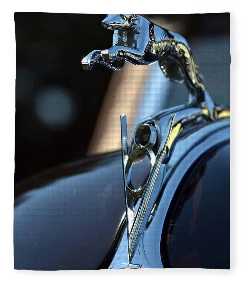 Car Fleece Blanket featuring the photograph Ford V-8 Hood Ornament by Dean Ferreira
