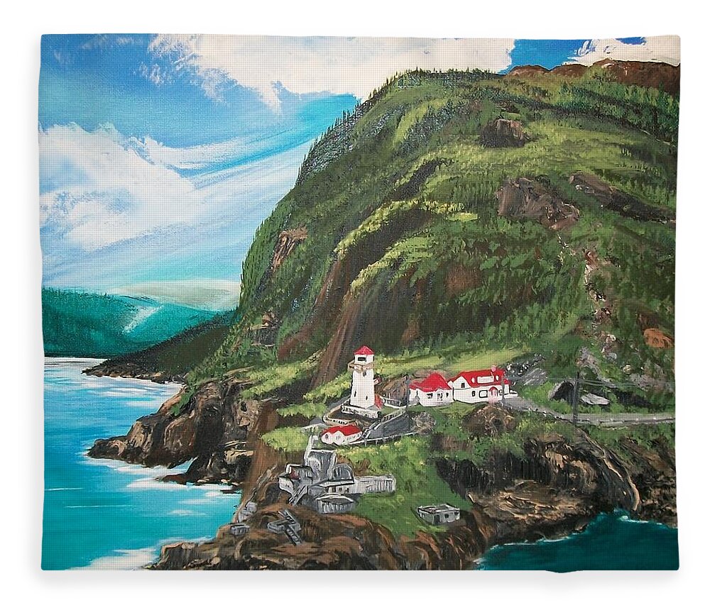 Military Fleece Blanket featuring the painting Fort Amherst Newfoundland by Sharon Duguay