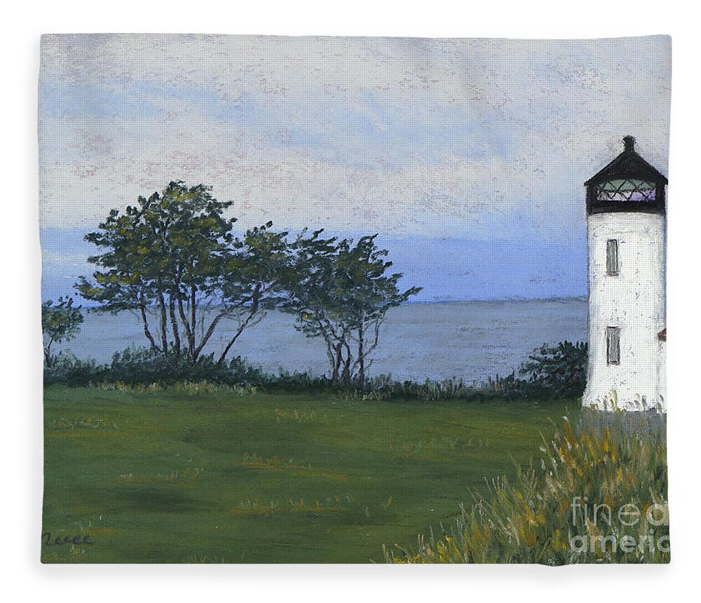 Camp Casey Fleece Blanket featuring the painting Fort Casey Lighthouse by Ginny Neece