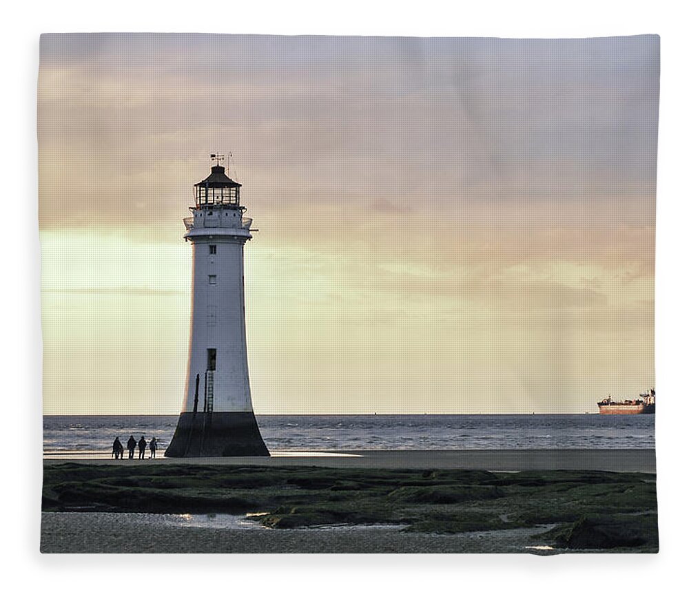 Lighthouse Fleece Blanket featuring the photograph Fort Perch Lighthouse and ship by Spikey Mouse Photography