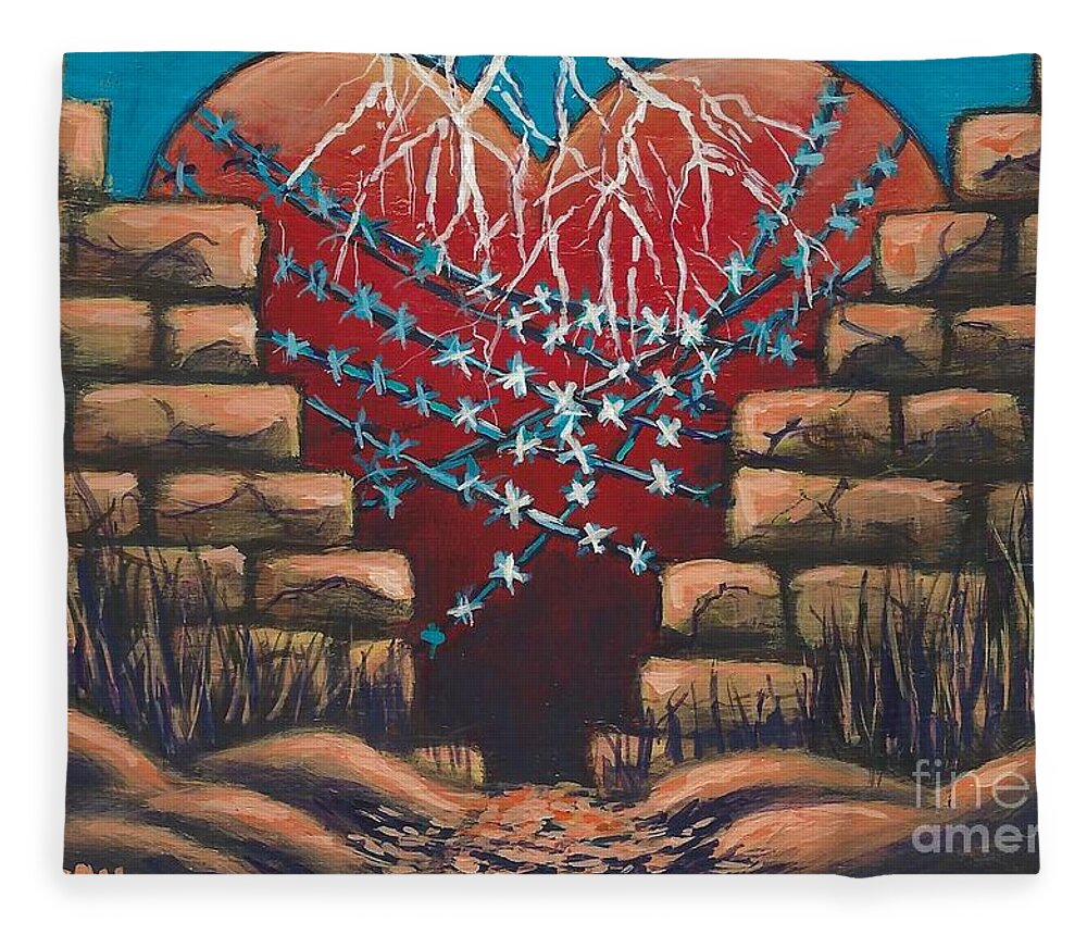 #heart #sting #music #fortressaroundyourheart Fleece Blanket featuring the painting Fortress Around Your Heart by Allison Constantino