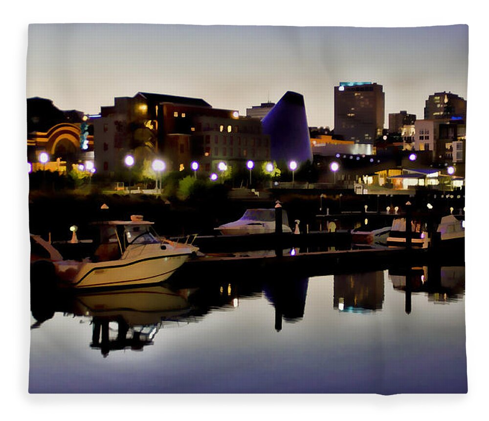 Foss Waterway Fleece Blanket featuring the photograph Foss Waterway at night by Ron Roberts