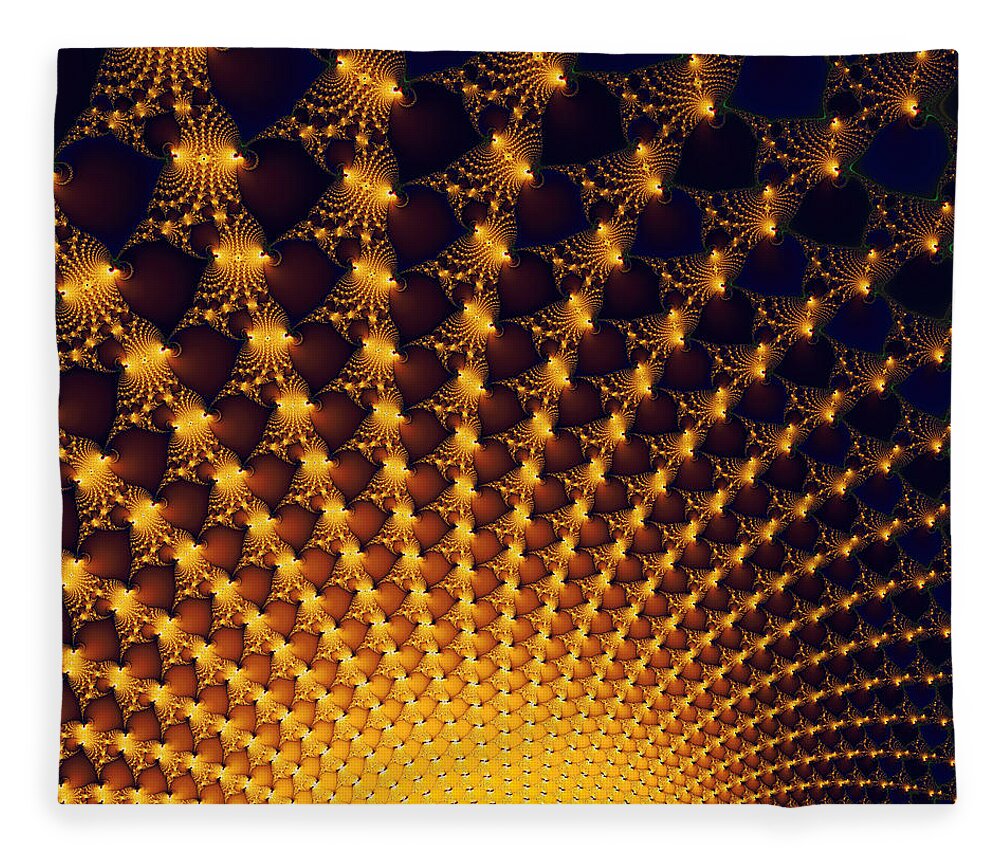 Firework Fleece Blanket featuring the digital art Fractal yellow golden and black firework by Matthias Hauser