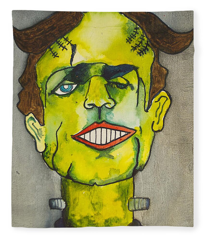 Frankenstein Fleece Blanket featuring the painting Frankensteins Monster as Tillie by Patricia Arroyo