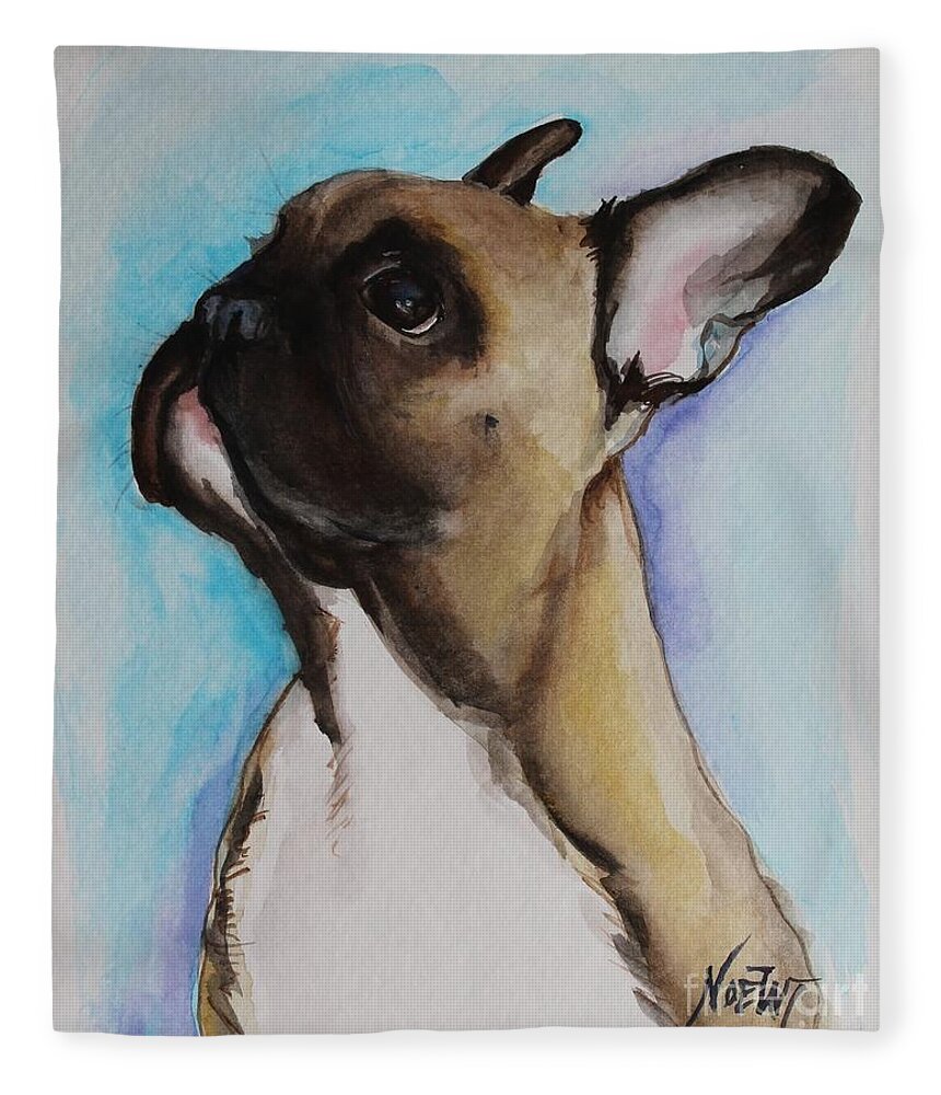 Noewi Fleece Blanket featuring the painting French Bull Dog Puppy by Jindra Noewi