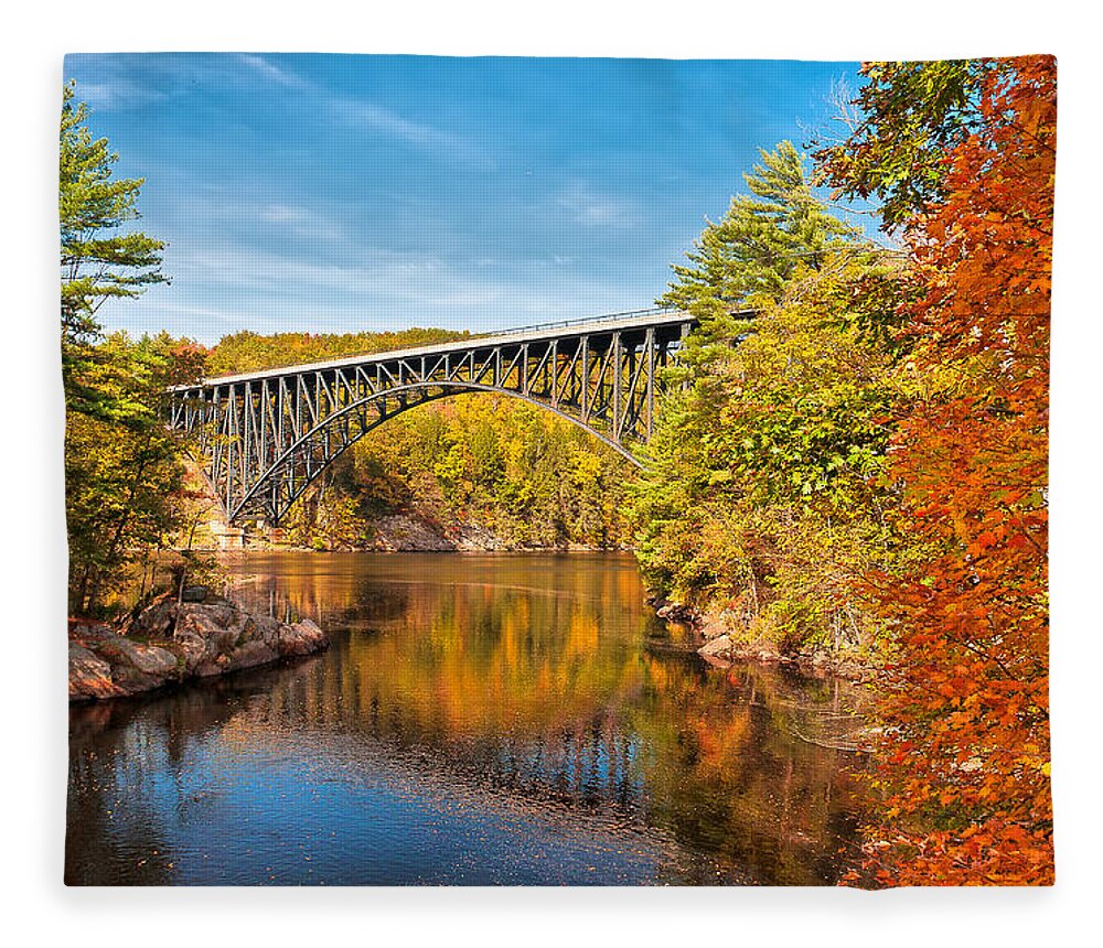 Autumn Fleece Blanket featuring the photograph French King Bridge in Autumn by Mitchell R Grosky